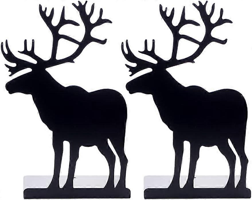 Set of 2 Black Elk Moose Non-Slip Metal Bookends