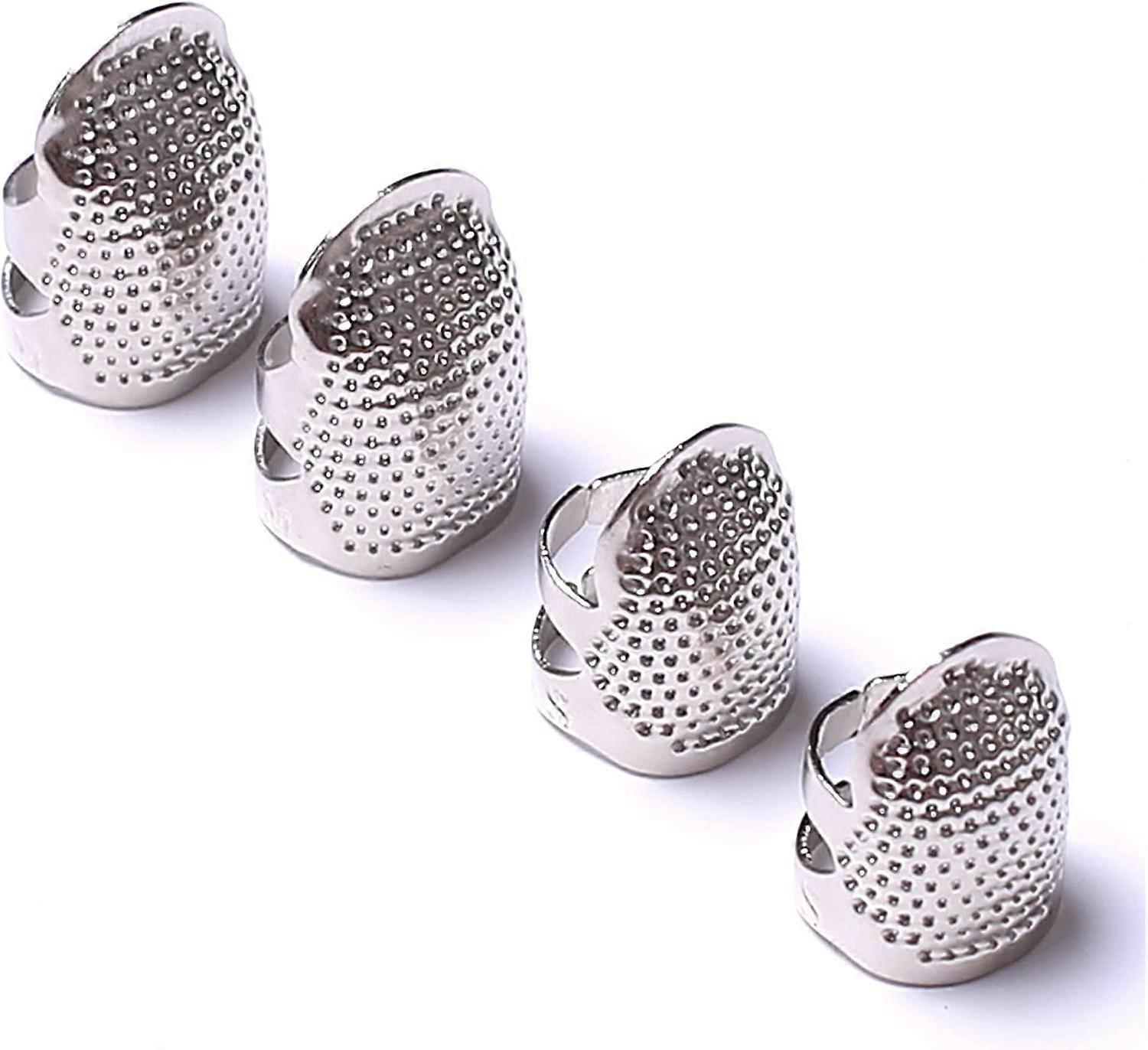 4pcs Sewing Thimbles, Metallic Silver Sewing Thimbles Finger Protector, 2 Sizes 4pcs