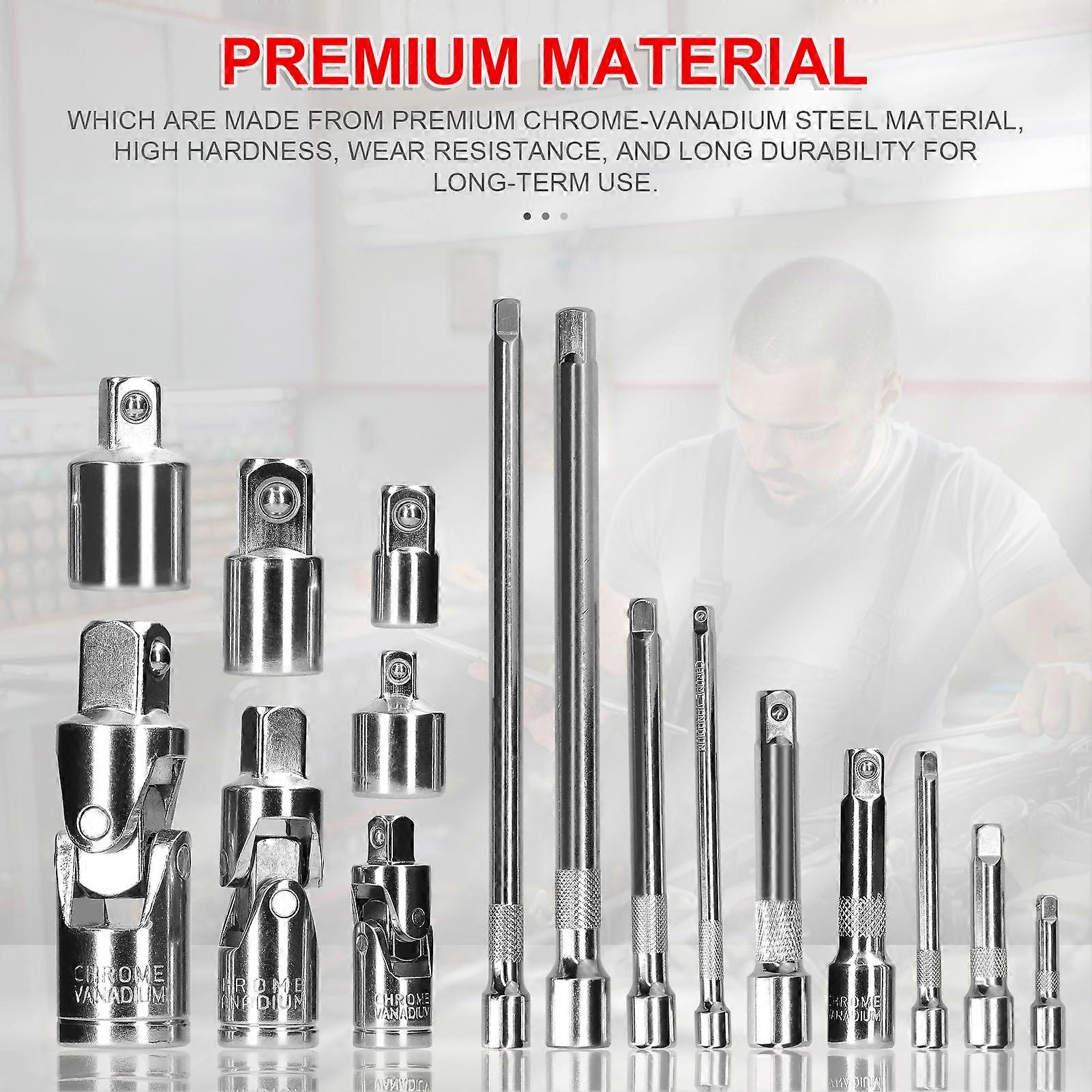 16pcs Drive Tool Socket Adapters Accessory Set Περιλαμβάνει 9pcs Extensions Rod 3pcs Αρθρώσεις 4pcs Impact Socket Set Adapters Kit