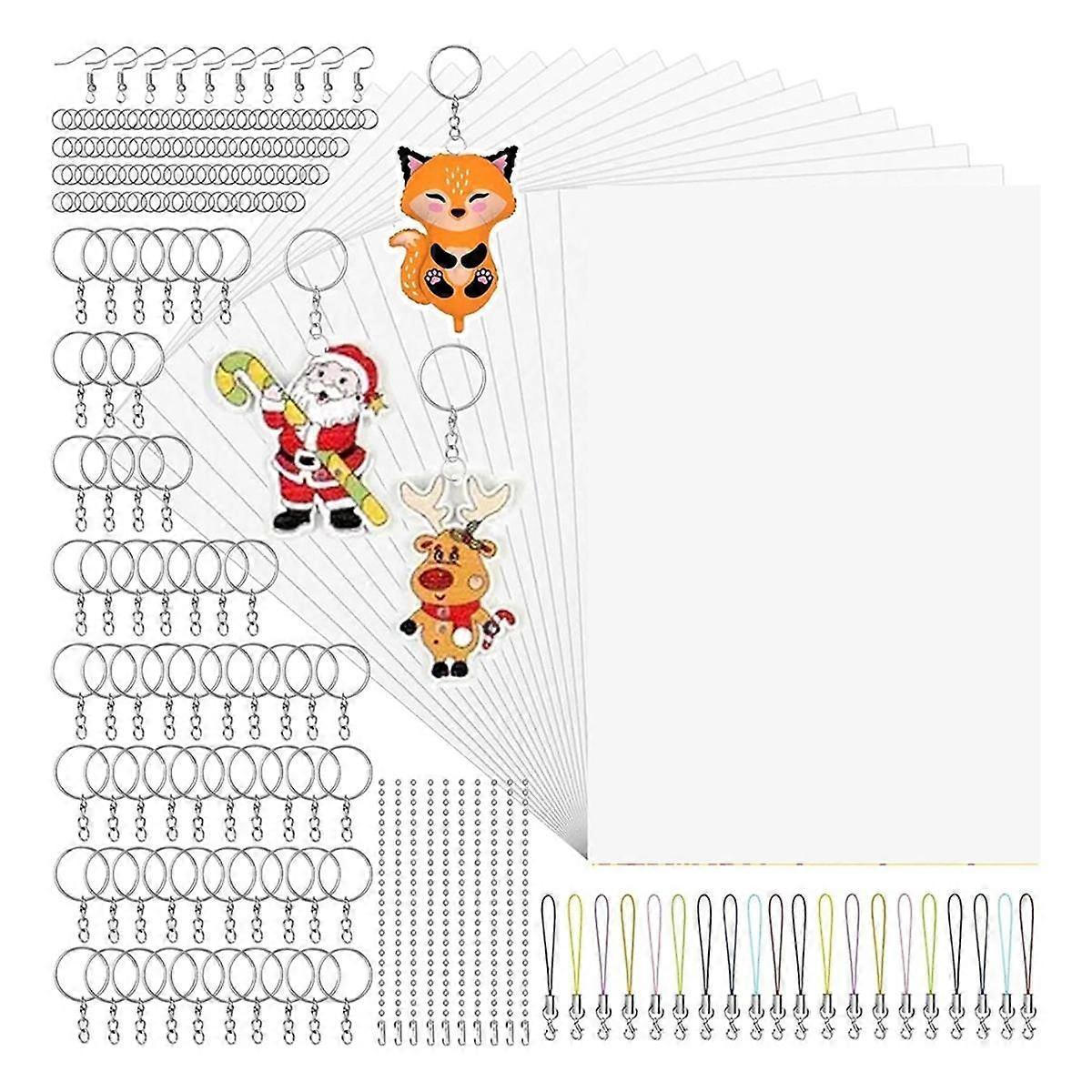 Keychain Kit with Shrink Paper + Accessories, ShrinkArt Shrink Plastic Sheet Shrink Film Kit for DI