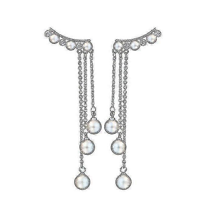 Largo estilo coreano Tassel Pearl Stud Pendientes salvajes Pendientes largos de perlas