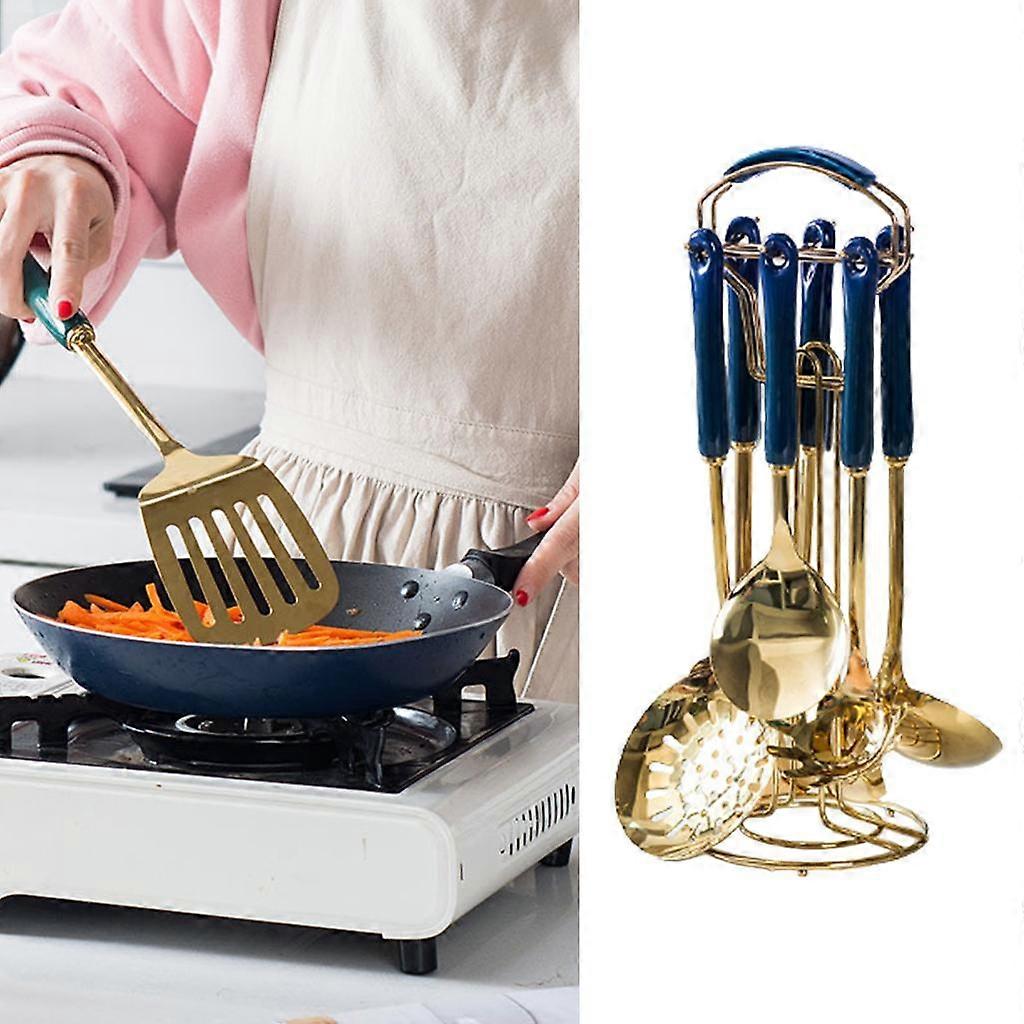 Stainless Cooking Utensils Set with Rotated Stand Kitchen Tools Kitchenware blue