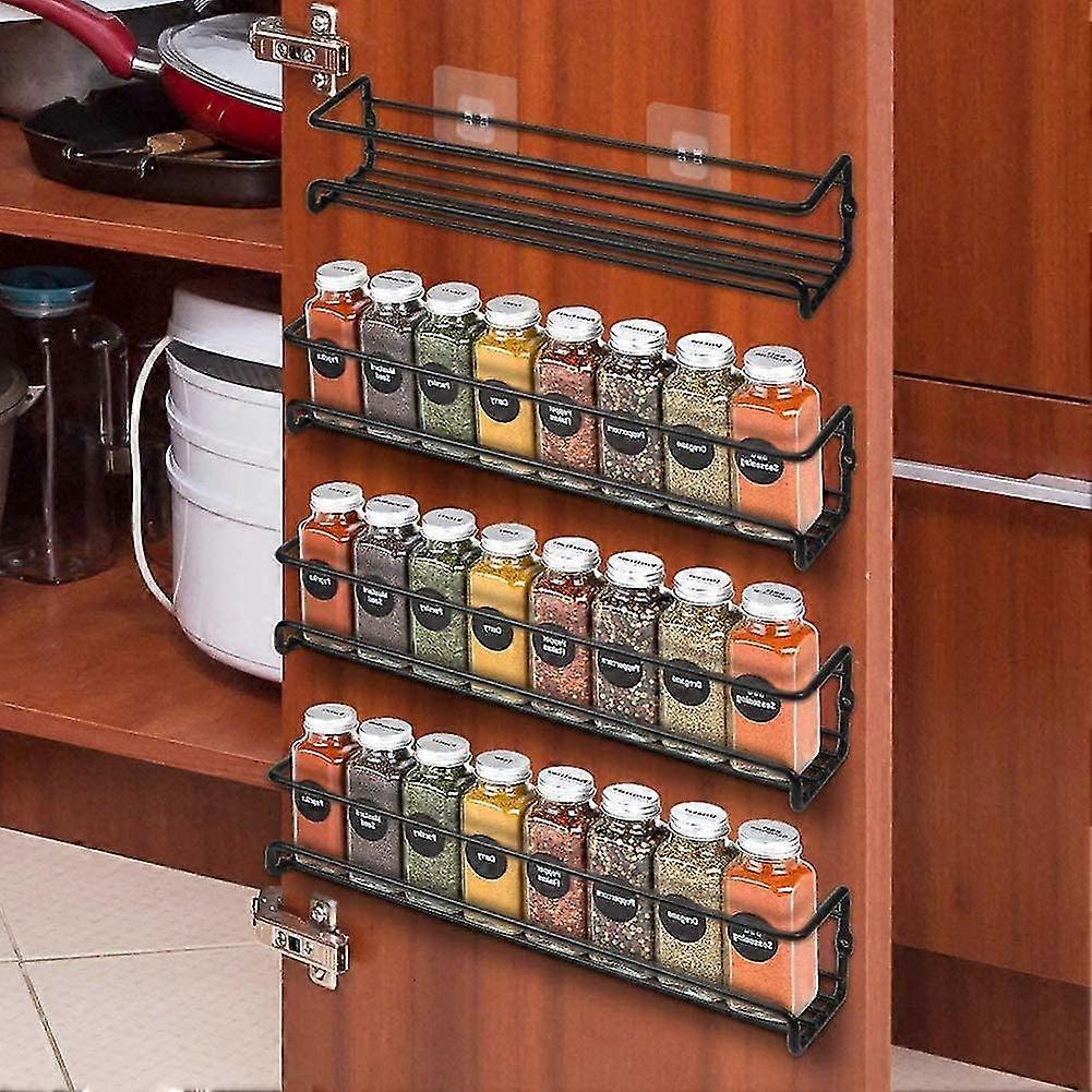 Set Of 4 Metal Spice Racks, Wall Mounted Spice Rack Single Layer Spice Rack Hanging Spice Rack With Adhesive Or Screw Mountable