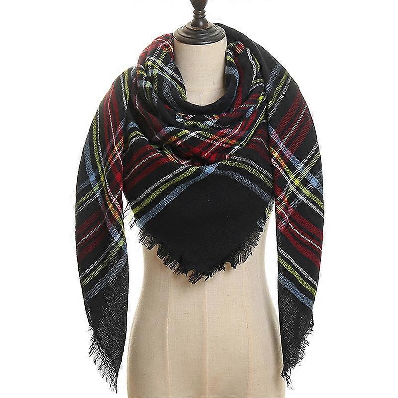 Womens Warm Scarf Square Shawls Infinity Scarves Stripe Plaid Rough Surface19#
