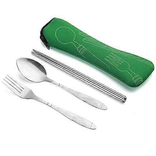 Outdoor Portable Tableware Chopsticks Spoon Fork Three-Piece Set Tableware Stainless Steel