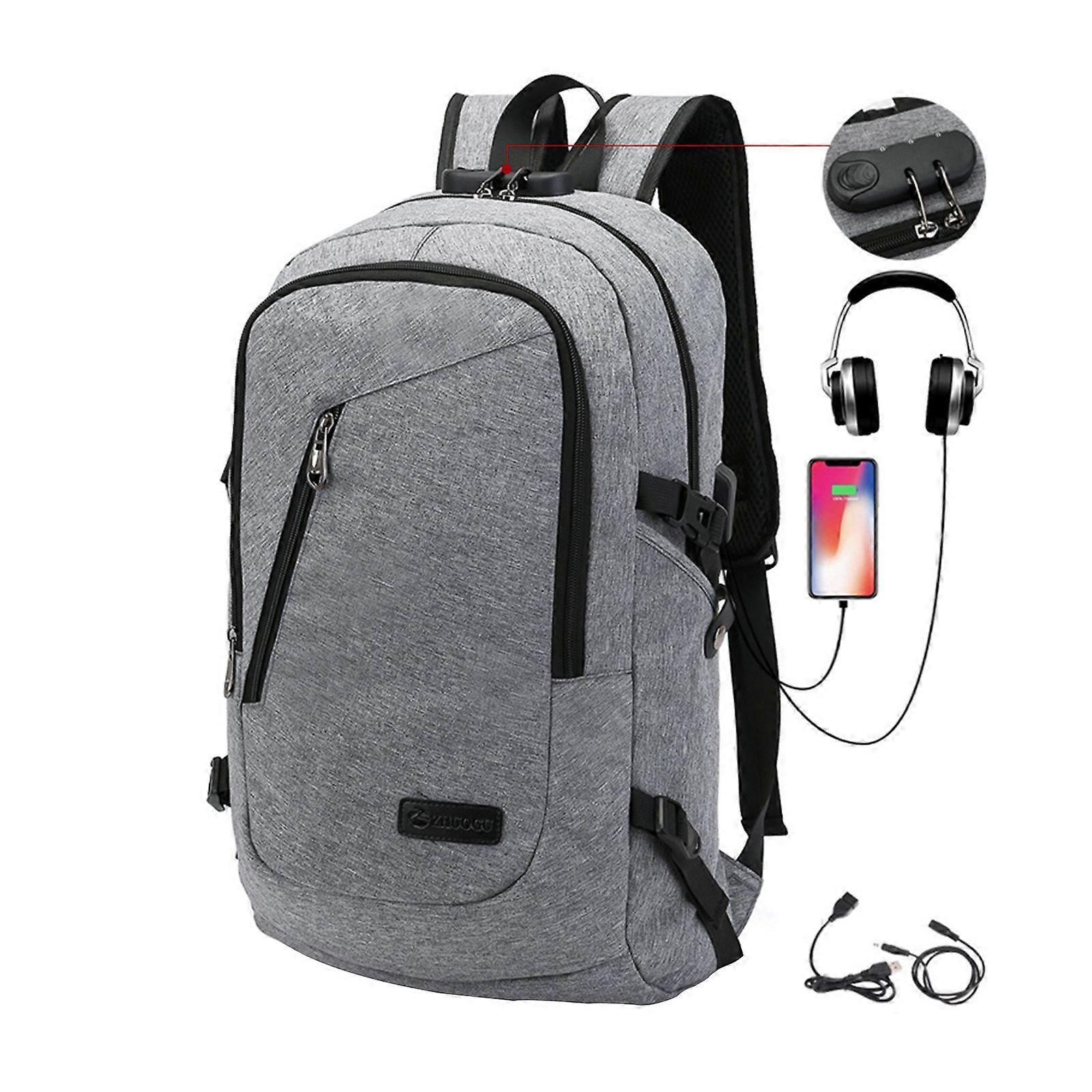 19 polegadas Mochila Laptop Resistente à Água Bolsa Antirroubo w / USB Charging Port e Lock