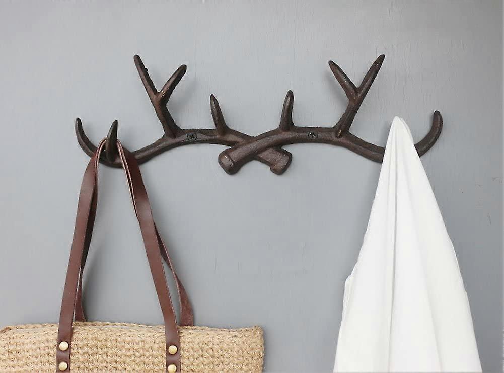 Wall Mounted Antler Coat Hook Vintage Rustic Cast Iron Deer