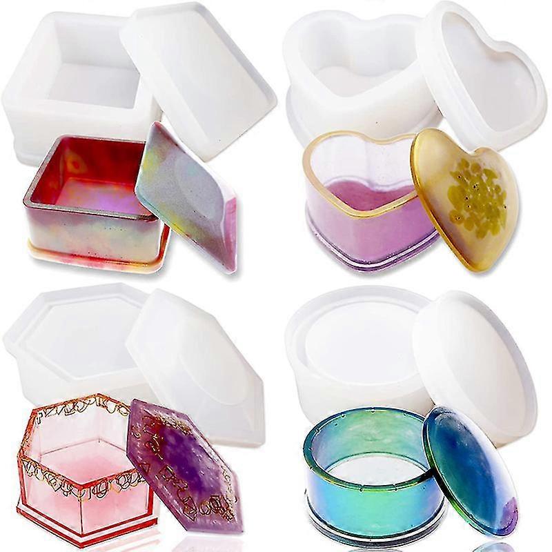 4 Pack Box Resin Molds Jewelry Box Molds Heart Shape hexagonround And Square Epoxy Molds Containe