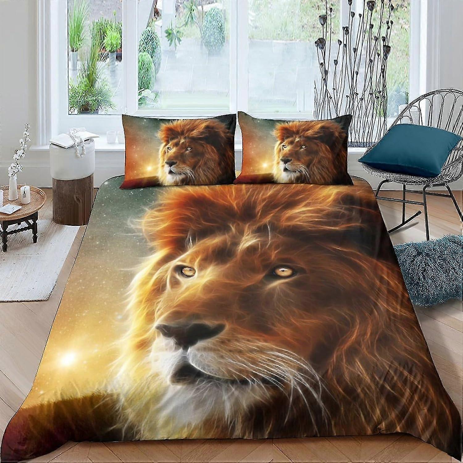 o4290 Lençóis Lions 3D para Crianças e Adultos Impresso Conjunto de Capa de Edredão com Fronhas Colcha Conjunto de Cama Conjunto de 3 Peças Colcha Capa de Cama King Lençóis