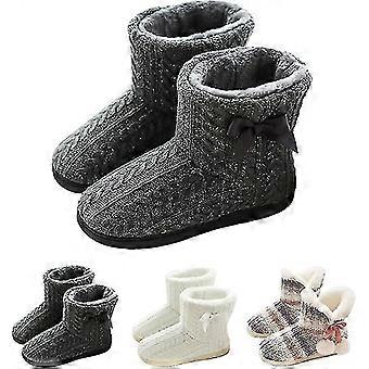 Womens Plush-lined Slippers With Solid Sole Non-slip Indoor-ZZY