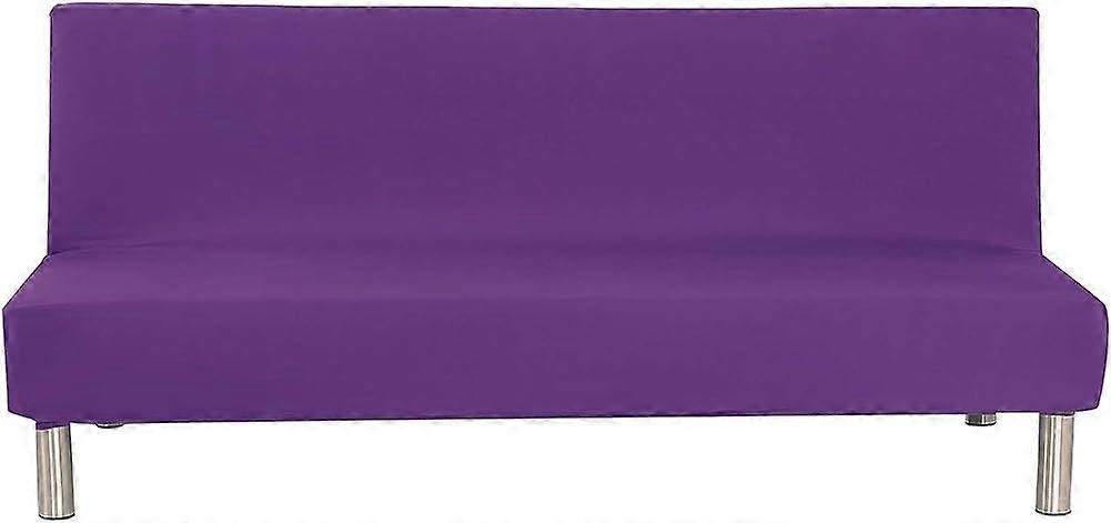 Solid Colour Armless Sofa Bed Cover Polyester Spandex Stretch Futon Slipcover