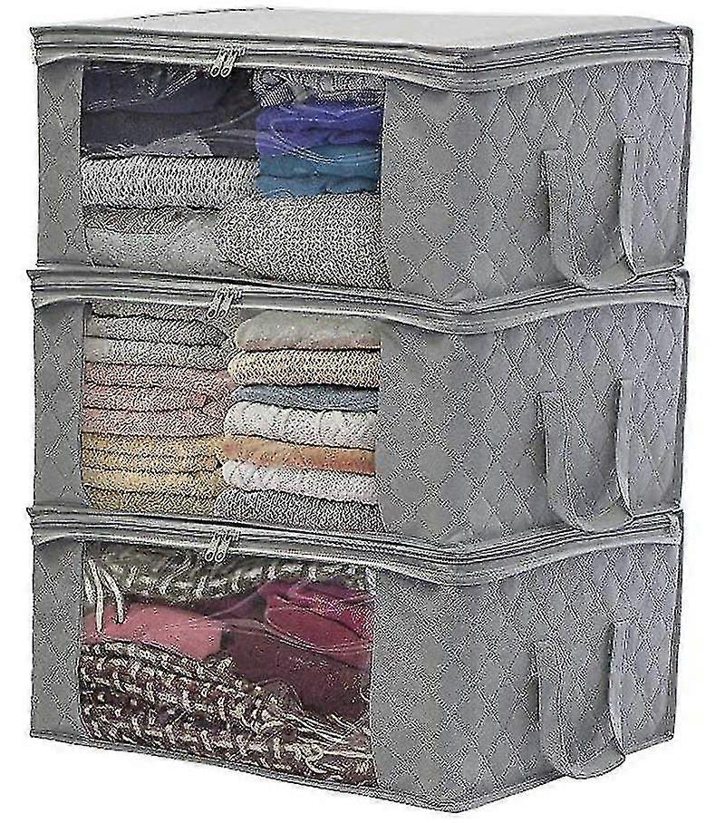 3 Pack Clothes Storage Bag Foldable, Cloth Storage Box(gray)