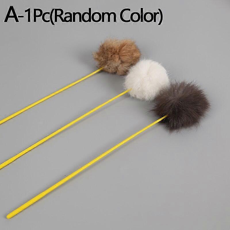 Random Color Tease Cat Stick Faux Rabbit Fur Pompom Plush Pet Interactive Stick Cat Playing Training Toys Pet Supplies Dog Supplies