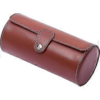 Scatola di stoccaggio per orologi da viaggio in pelle Pu, 3 scomparti per orologi o bracciali (marrone)