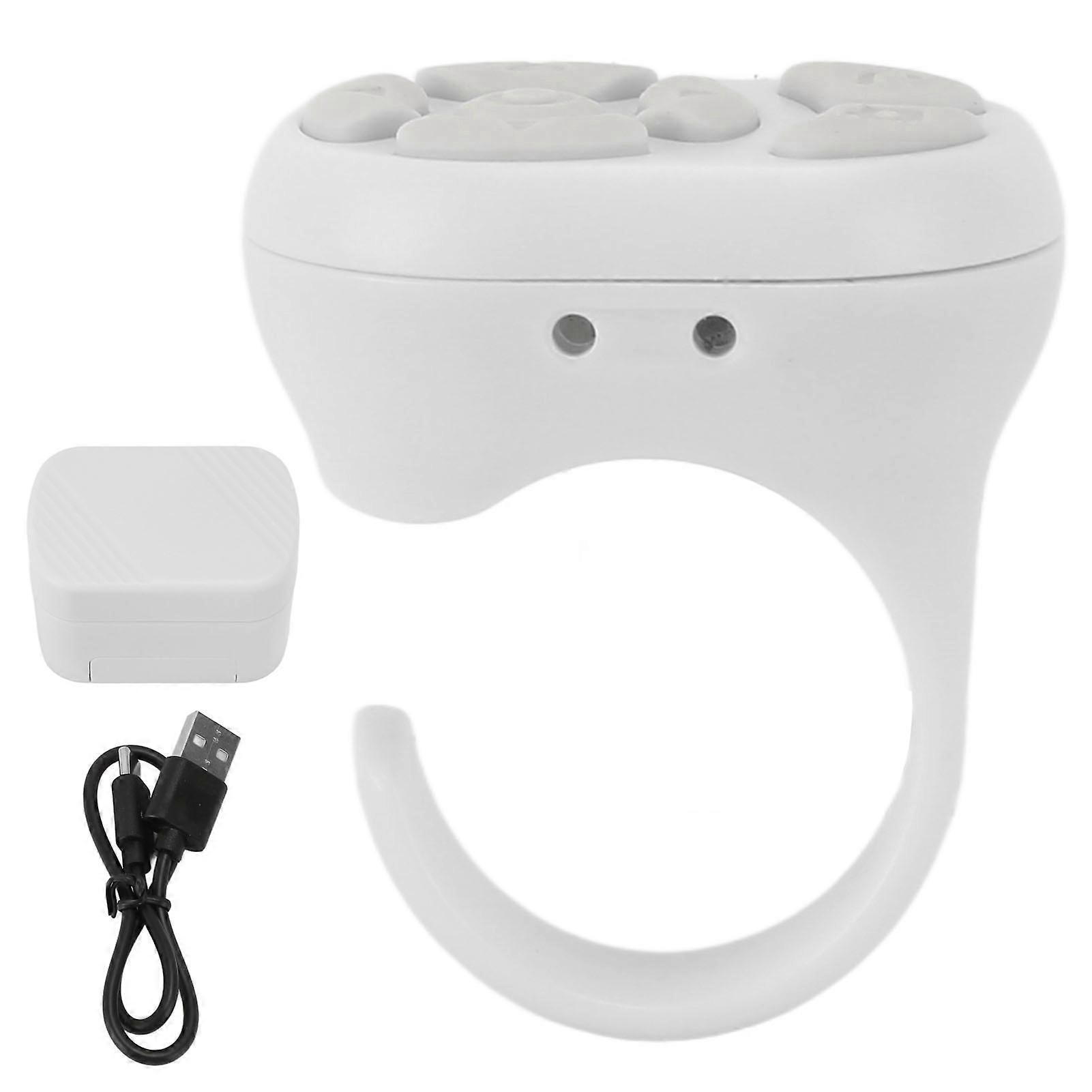 Remote control scroll ring Bluetooth 5.3 APP page turner camera shutter remote selfie button clicker with case for mobile phone White