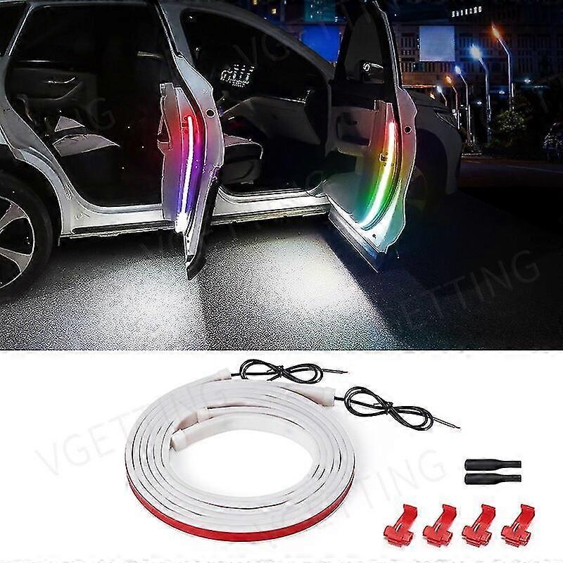 2 Pcs Flexible Car Led Door Warning Light Red White Colorful Decoration Welcome Lamp Strips Strobe Flashing Light Anti Collision Motor Vehicle Lightin