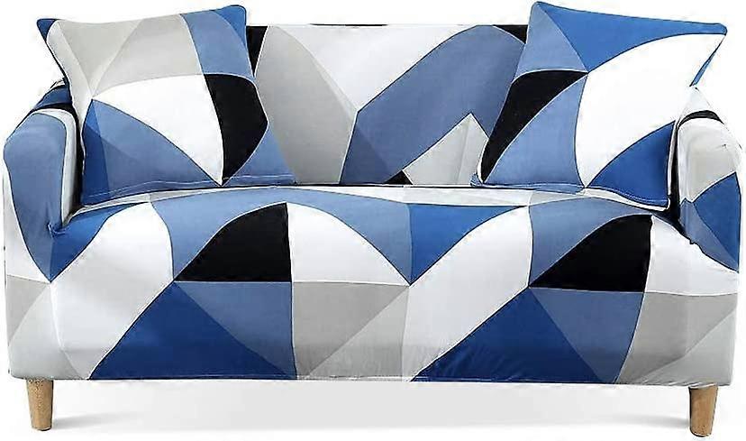 Stretch Sofa Cover Universal Elastic Sofa Cover Fitted Sofa Protector (Blue White,4 Seater)
