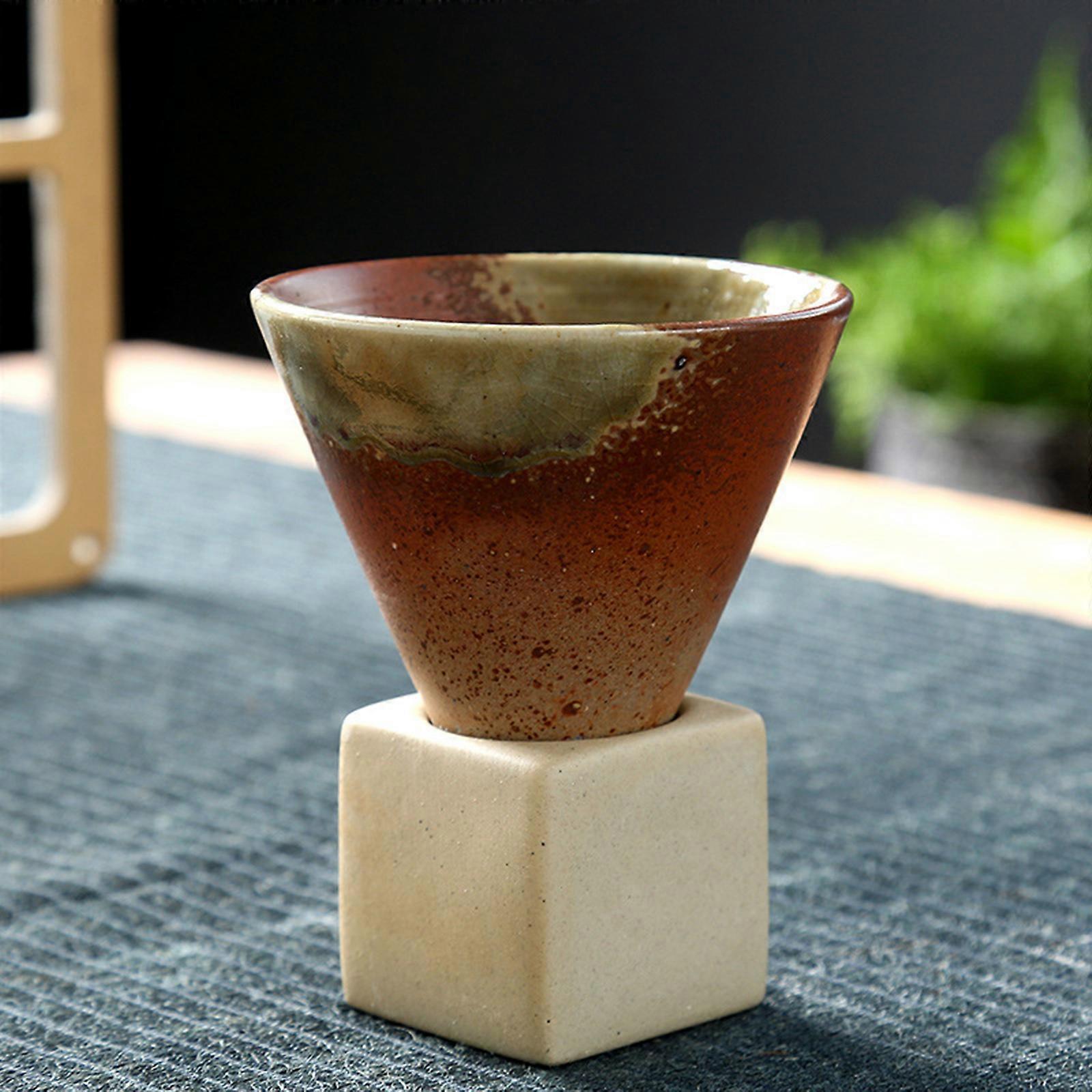 Coarse Pottery Coffee Mug with Base 200ml/6.7oz Creative Triangular Cone Shape Porcelain Mug