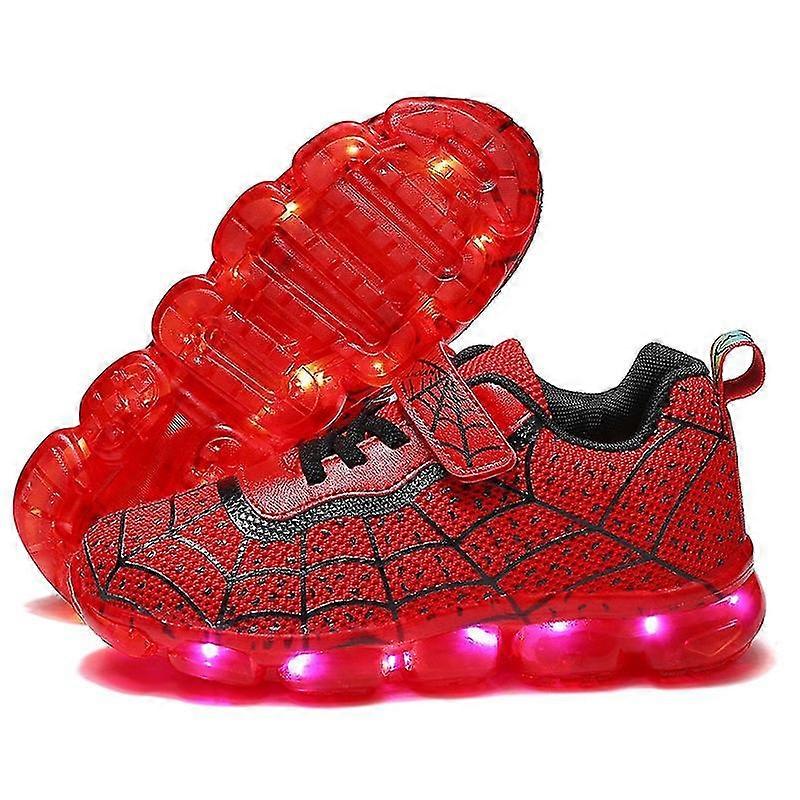 Çocuk Spor Ayakkabıları Işık Spor Ayakkabıları Led Yanıp Sönen Şarj Koşu Ayakkabıları Erkek Kızlar İçin Rahat Ayakkabılar Karikatür Web Kaykay Ayakkabı