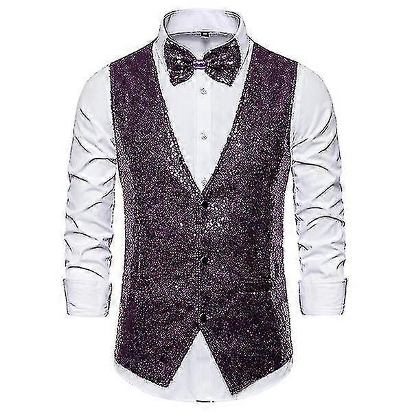 Herren Paillettenweste Glänzende Anzugweste V-Ausschnitt Partykleid