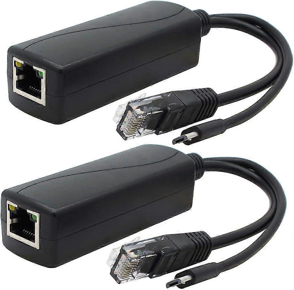 2-Pack Gigabit PoE Splitter, 48V to 5V 2.4A Micro USB Ethernet Adapter, Works with Raspberry Pi 3B+IP Camera and More
