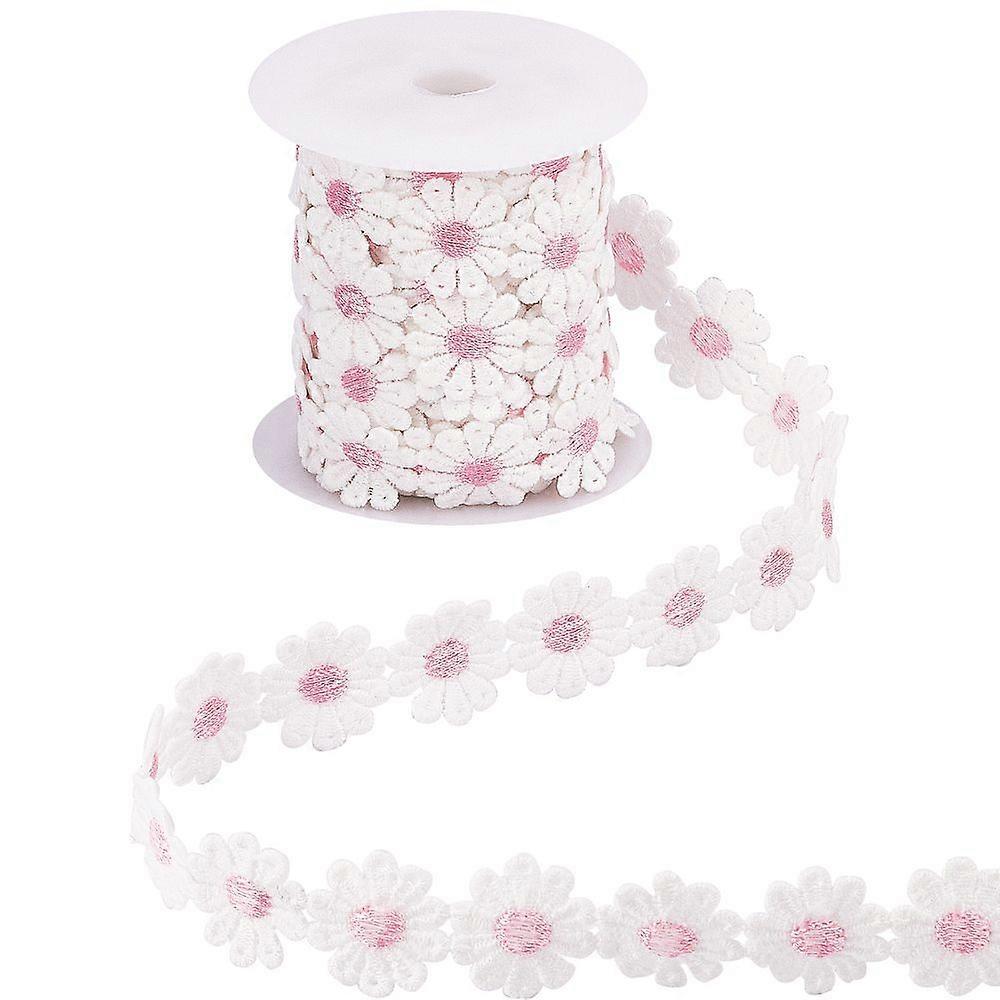 7Yards Daisy Pattern Polyester Lace Trim with Spools Pink 1 inch(25mm) about 7yards/roll(6.4m/roll)