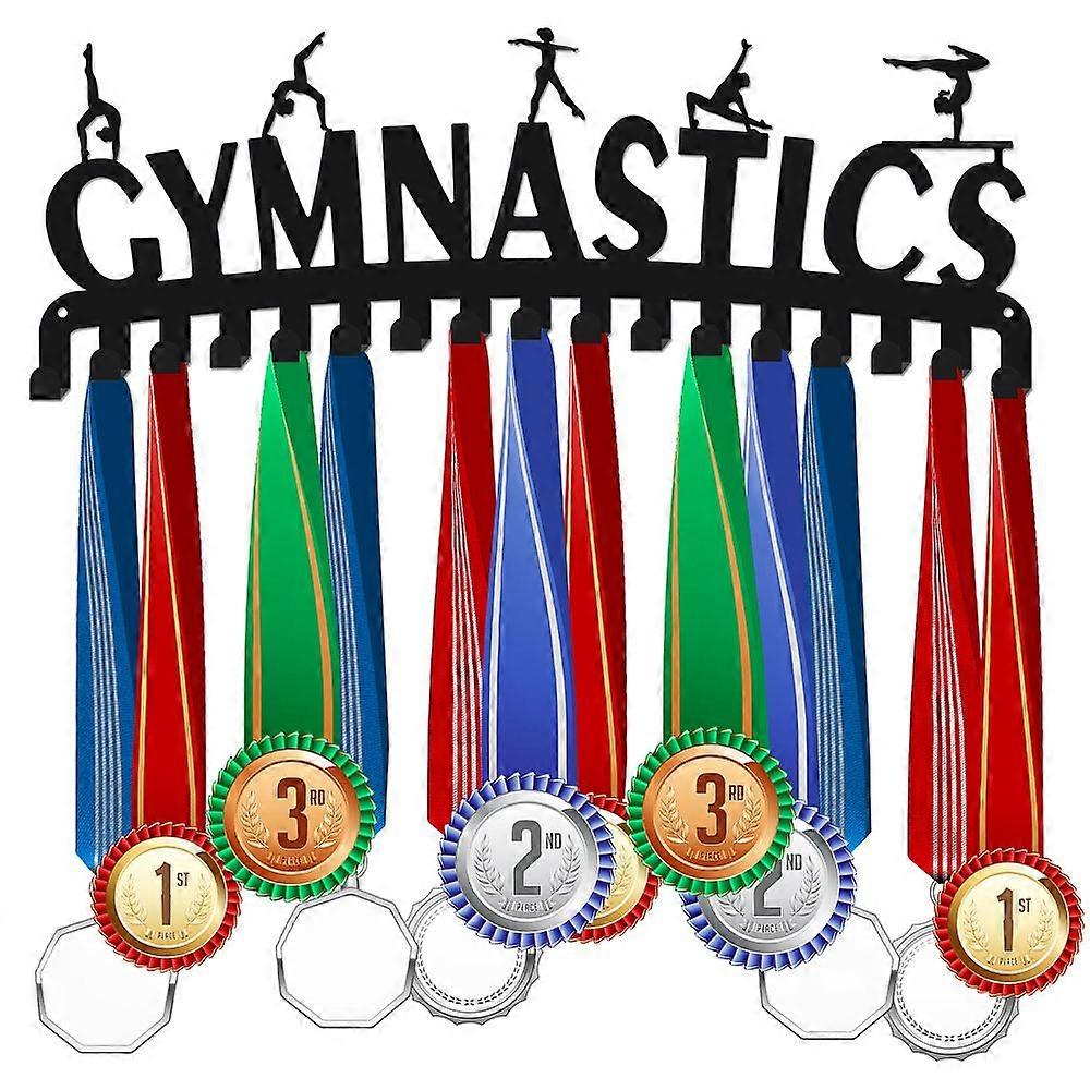 Iron Medal Holder Frame Medals Display Hanger Rack 17 Hooks with Screws Rectangle with Word Gymnastics Word 150x400mm