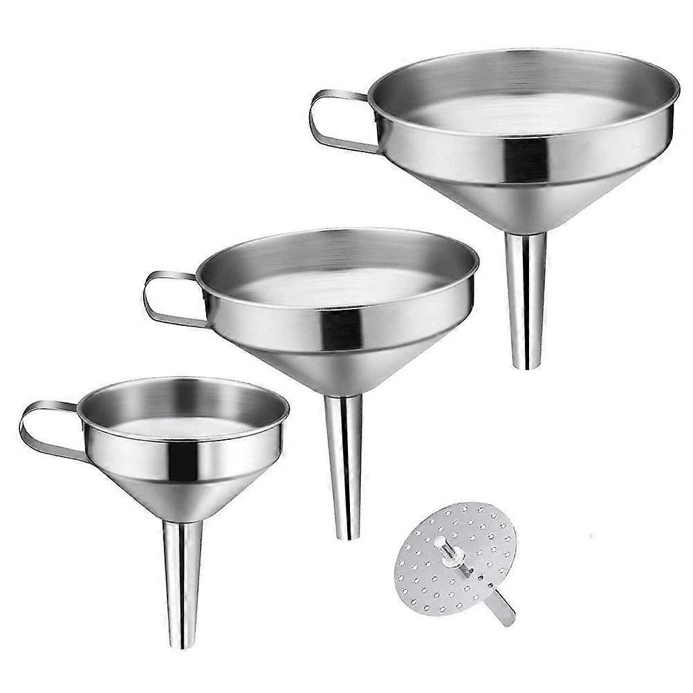 3 Pcs Stainless Steel Funnels Set with Handle for Liquid Transfer, Kitchen Use, Durable and Easy to Clean