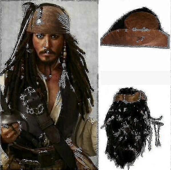 Halloween Hommes Adulte Pirate Capitaine Jack Sparrow Perruque Chapeau Pirates Des Caraïbes Accessoires - HZ