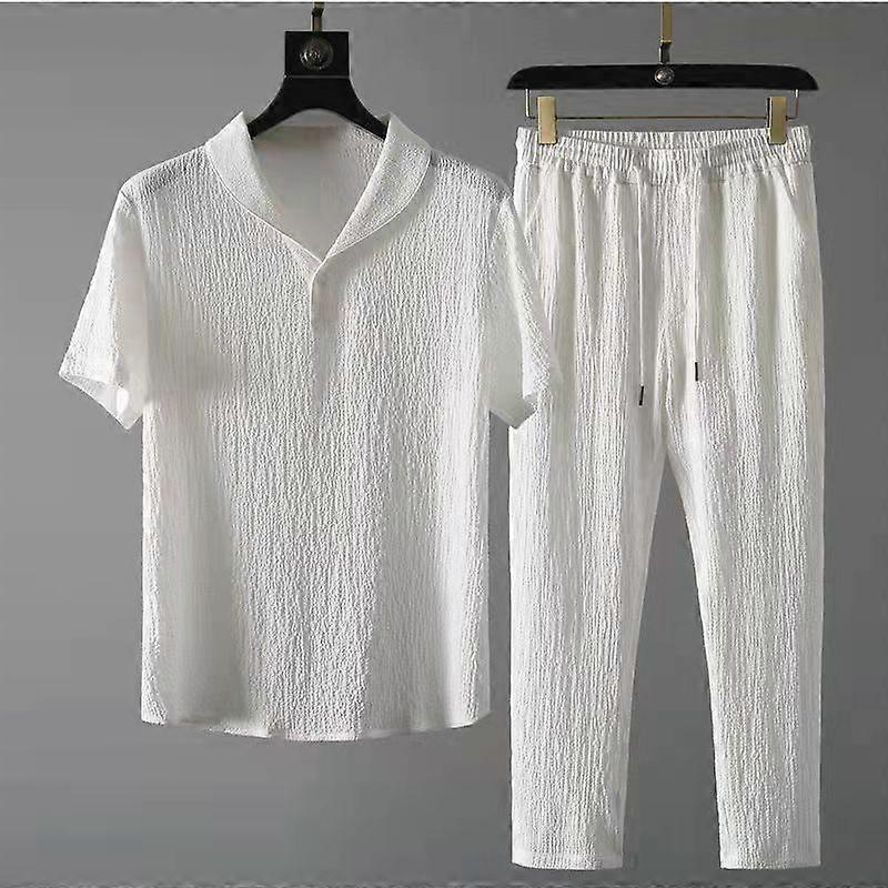 FiveFive Shirt+Trousers Two Piece Set Summer Mens Suit Fashion Classic Shirts Male Business Casual Beach Tshirts Outfits Plus Size