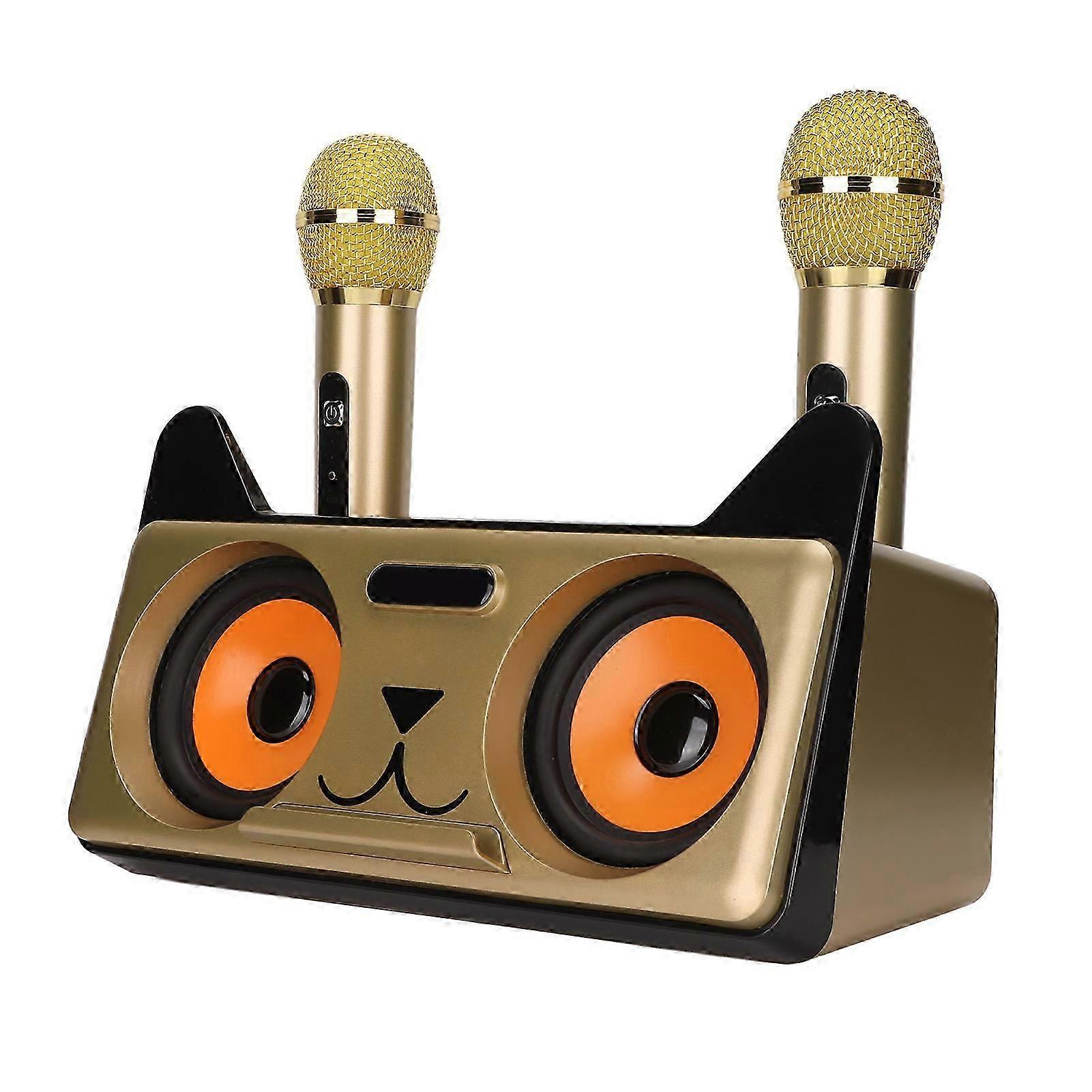 Bluetooth Karaoke Speaker Hifi Portable Cute Desk Speaker With 2 Wireless Microphone For Family Ktvgold