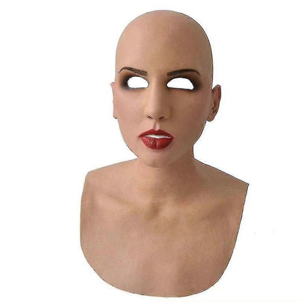 Masque en latex réaliste pour le visage de la femme chauve - Accessoires de costume d'Halloween de la tête complète