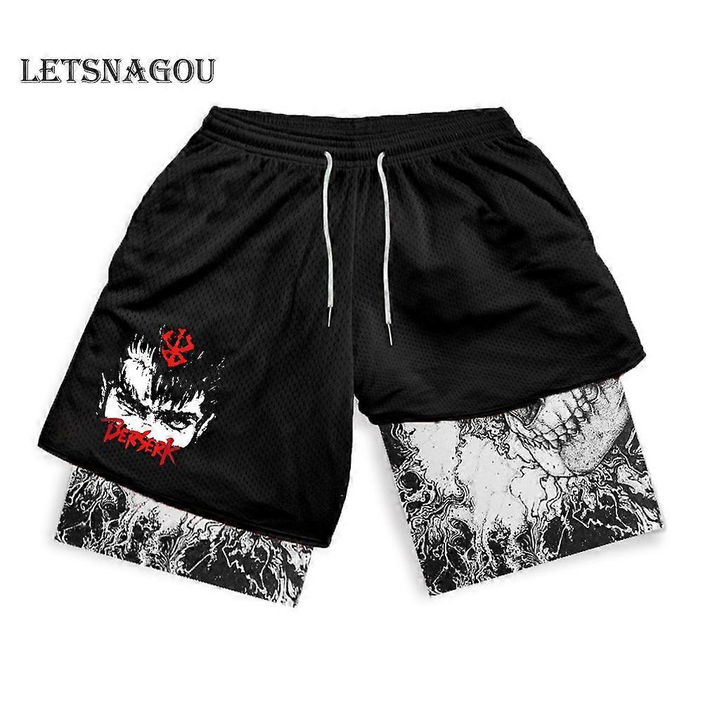 Anime Gym Shorts Men Women Berserk Manga 3D Print 2 in 1 Performance Shorts Workout Summer Quick Dry CompressionShort Pants