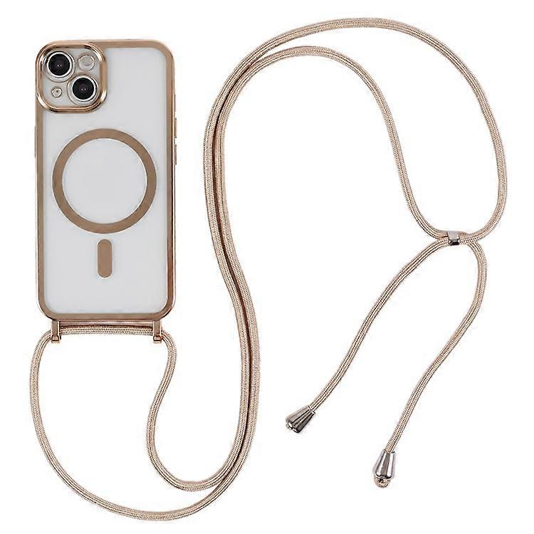 Compatible For iPhone 15 Case Compatible with MagSafe Electroplating TPU Cellphone Protector with Long Lanyard