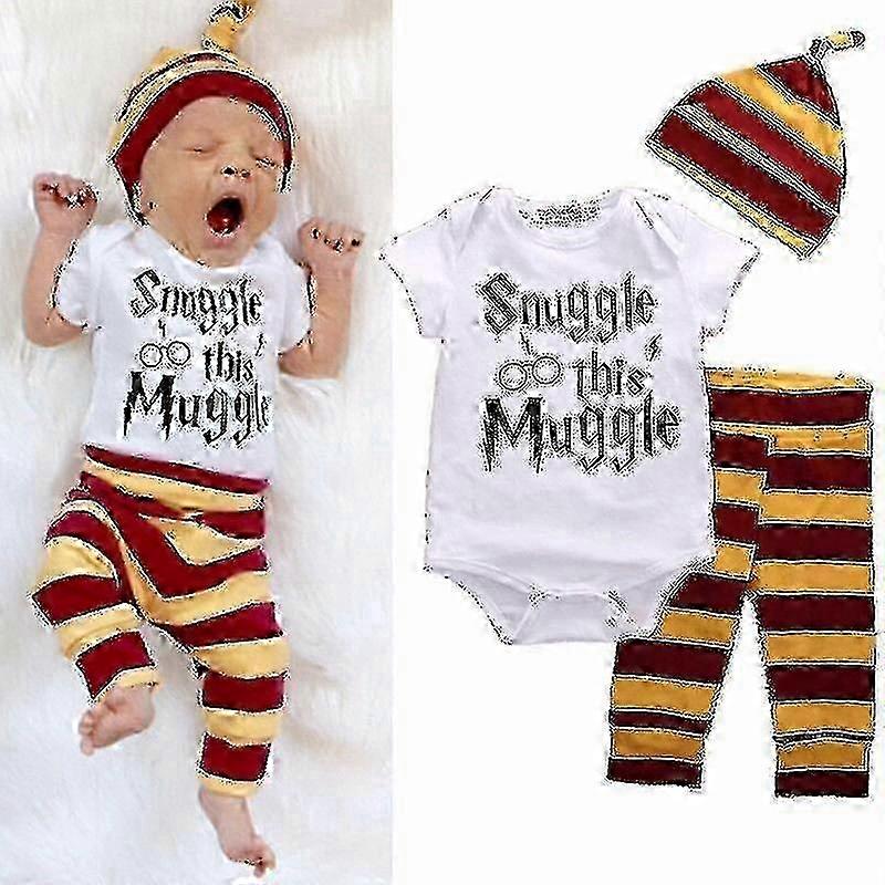 Harry Potter Baby 3pcs Bodysuit With Pull-on Pants And Matching Cap Set