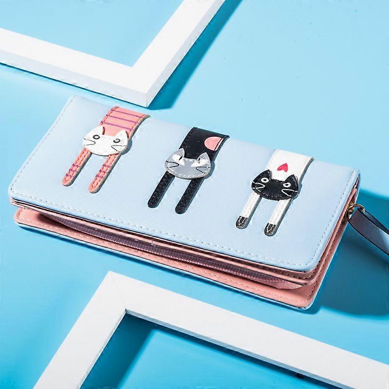 محفظة طويلة بسحاب للنساء مشبك الكرتون القط محفظة السيدات سعة كبيرة حامل بطاقة حقيبة يد Type4