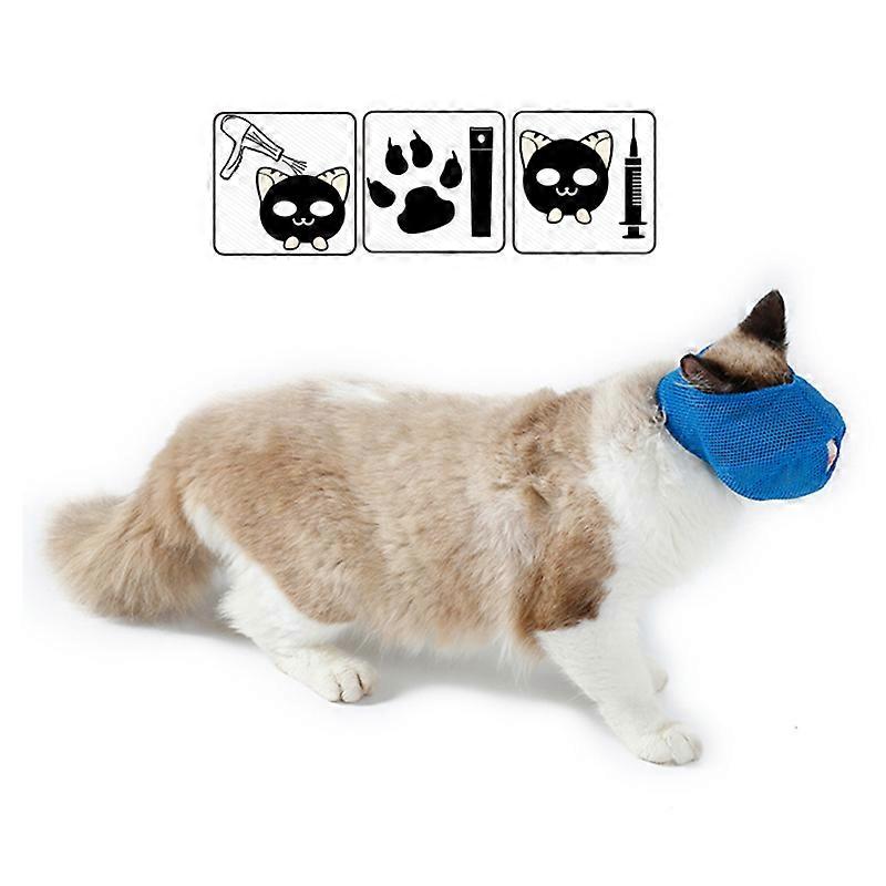 Adjustable Blue Cat Muzzle S Size Breathable Mesh 16-23cm Neck
