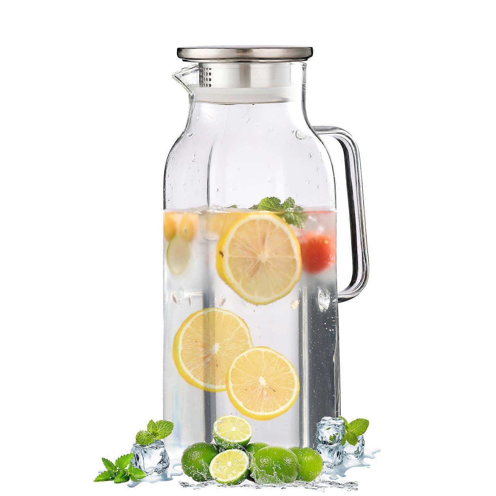 1 升玻璃水罐，用于冰箱或派对 1.8 升（60 盎司）