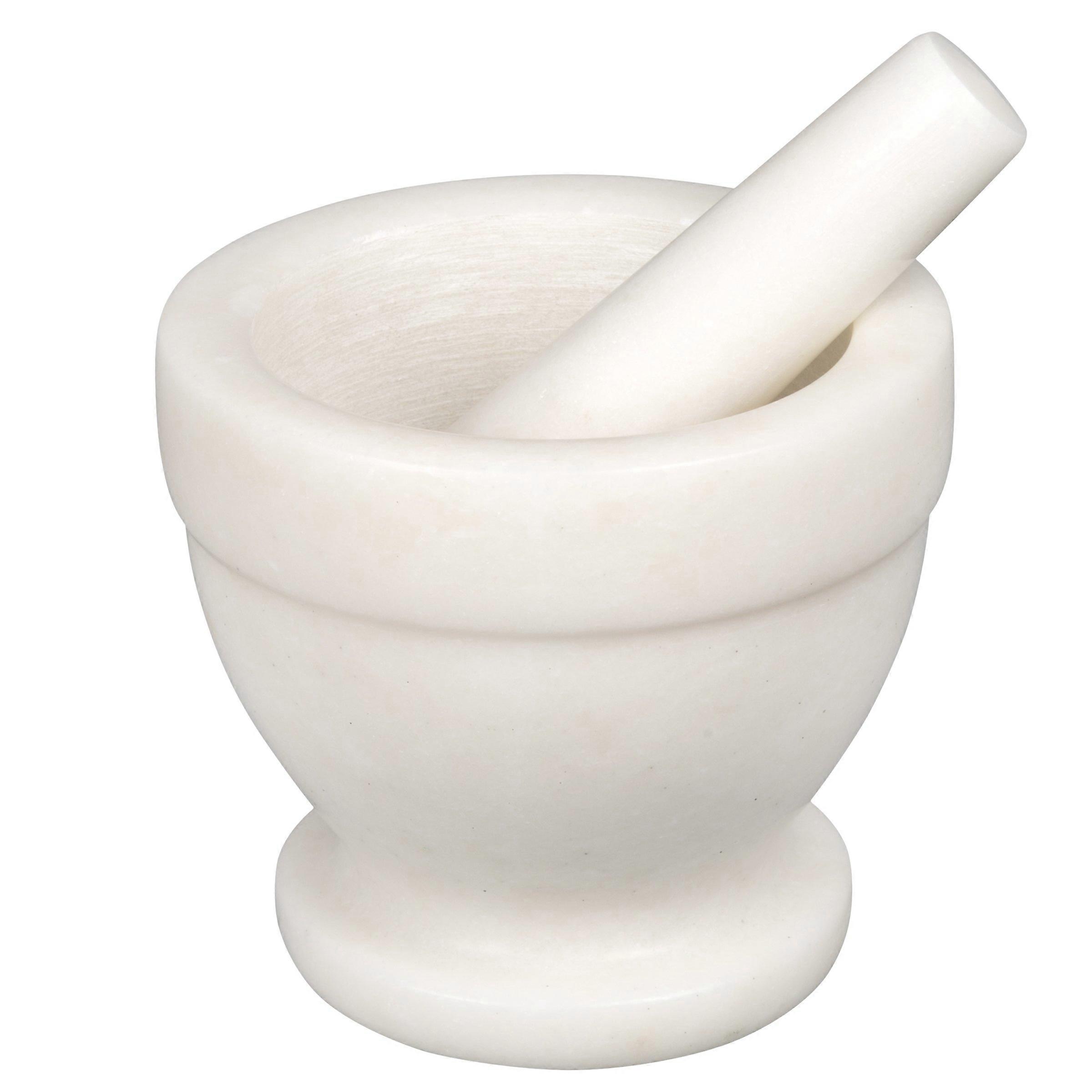 Natural Marble Mortar and Pestle Set for Guacamole, Spices, and Herbs - 5.3" Diameter, 4.5" Height, Off-White Color