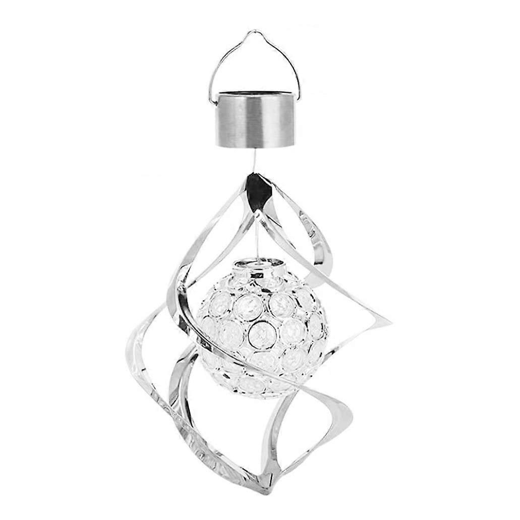 Solar Wind Chimes for Garden - Color Changing LED Hanging Chime Light, Silver Spiral Design, Solar-Powered Wind Spinner