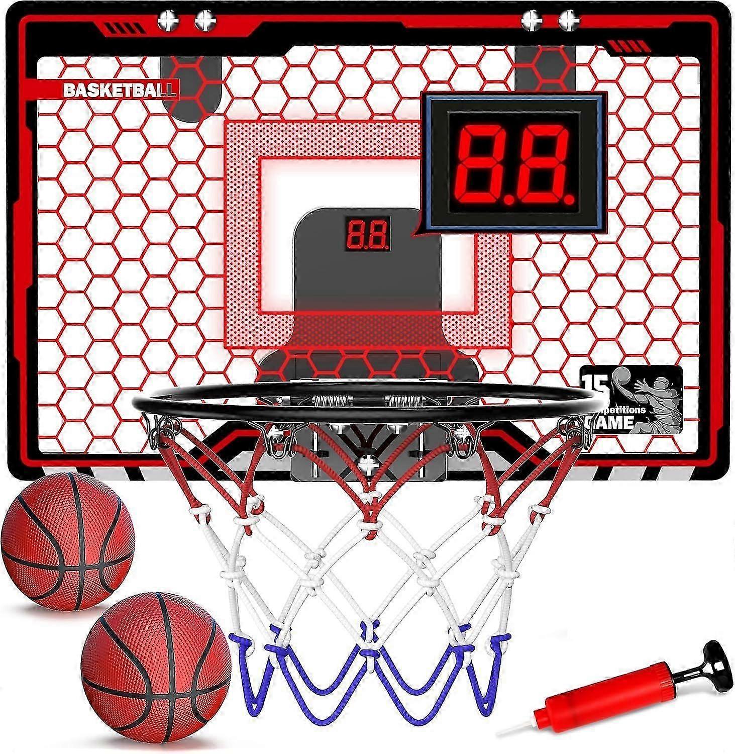 子供のためのLED屋内バスケットボールフープ - ミニ電子スコアボード&調整可能なバックボード