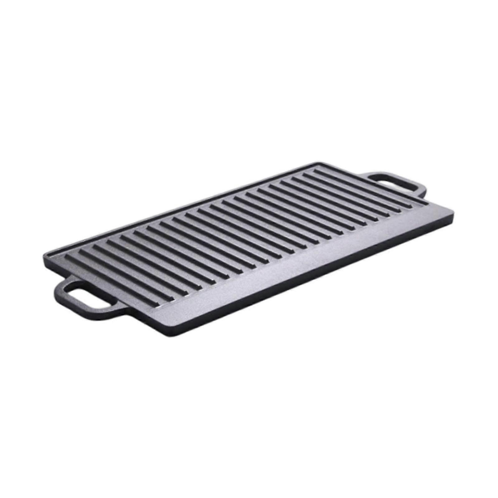 Cast Iron Rectangular Grill Pan with Striped Surface for Restaurant Kitchen Cooking, Stovetop & Oven Safe Griddle
