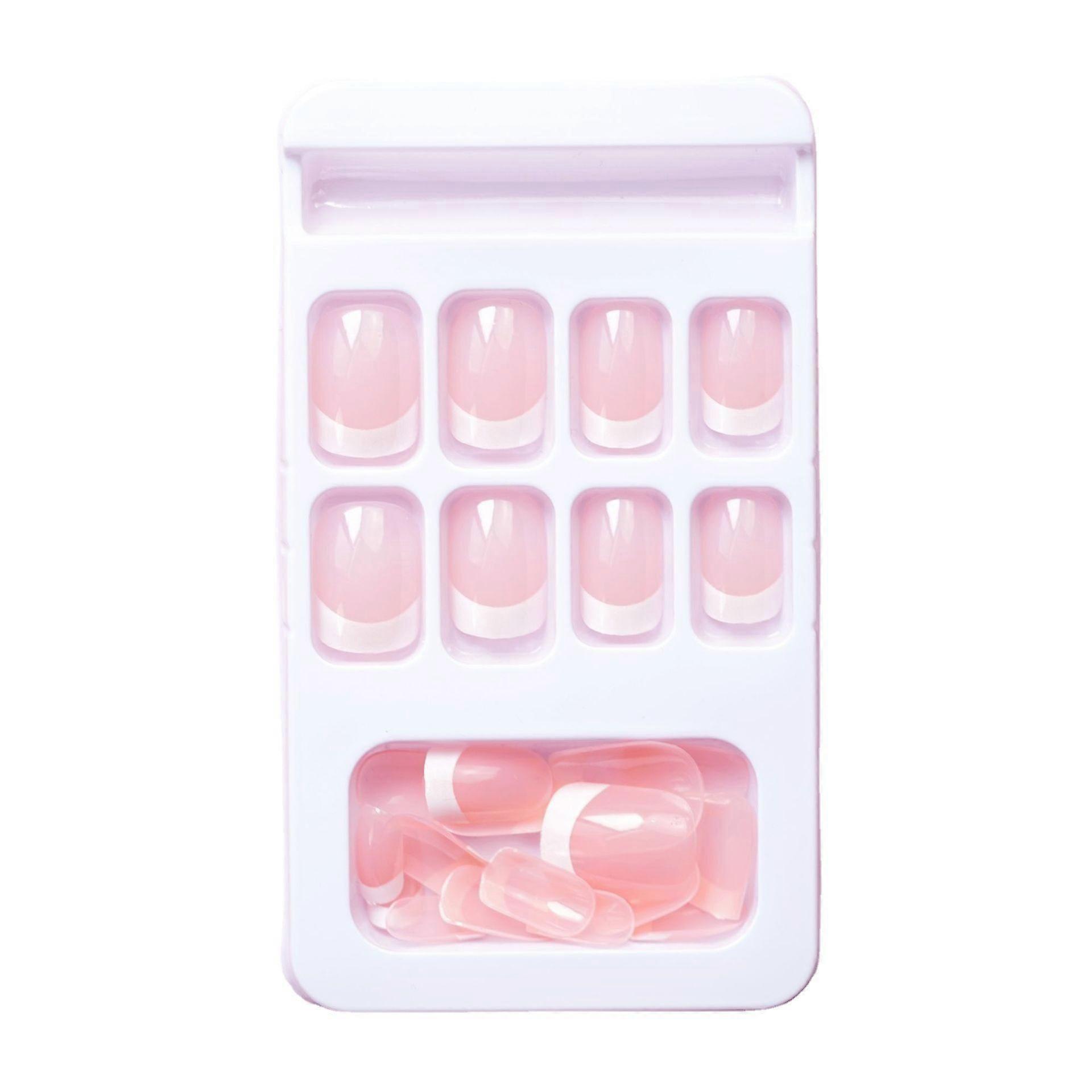 French tip fake manicure, full coverage artificial nails, pink 3-piece set