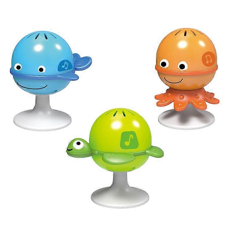 Interesting viscose ring baby dining chair stroller suction cup rattle 0-1 year old baby animal hand rattle three-piece set of soothing toysocean