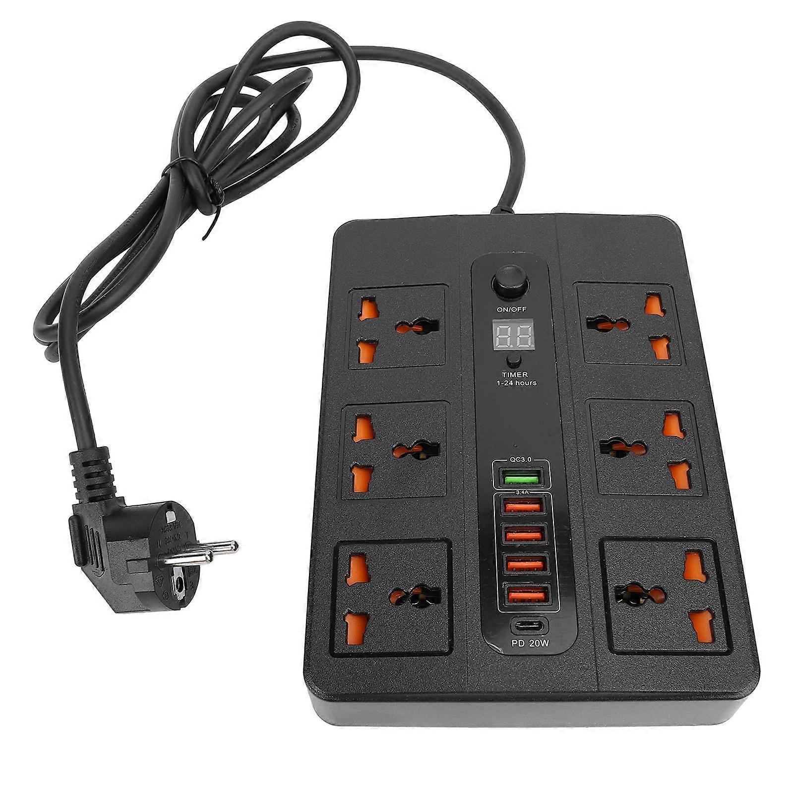 3000W Power Strip 6 AC Outlets 5 USB Ports and PD20W QC3.0 Fast Charging Port Timer Socket Extender with Display Screen