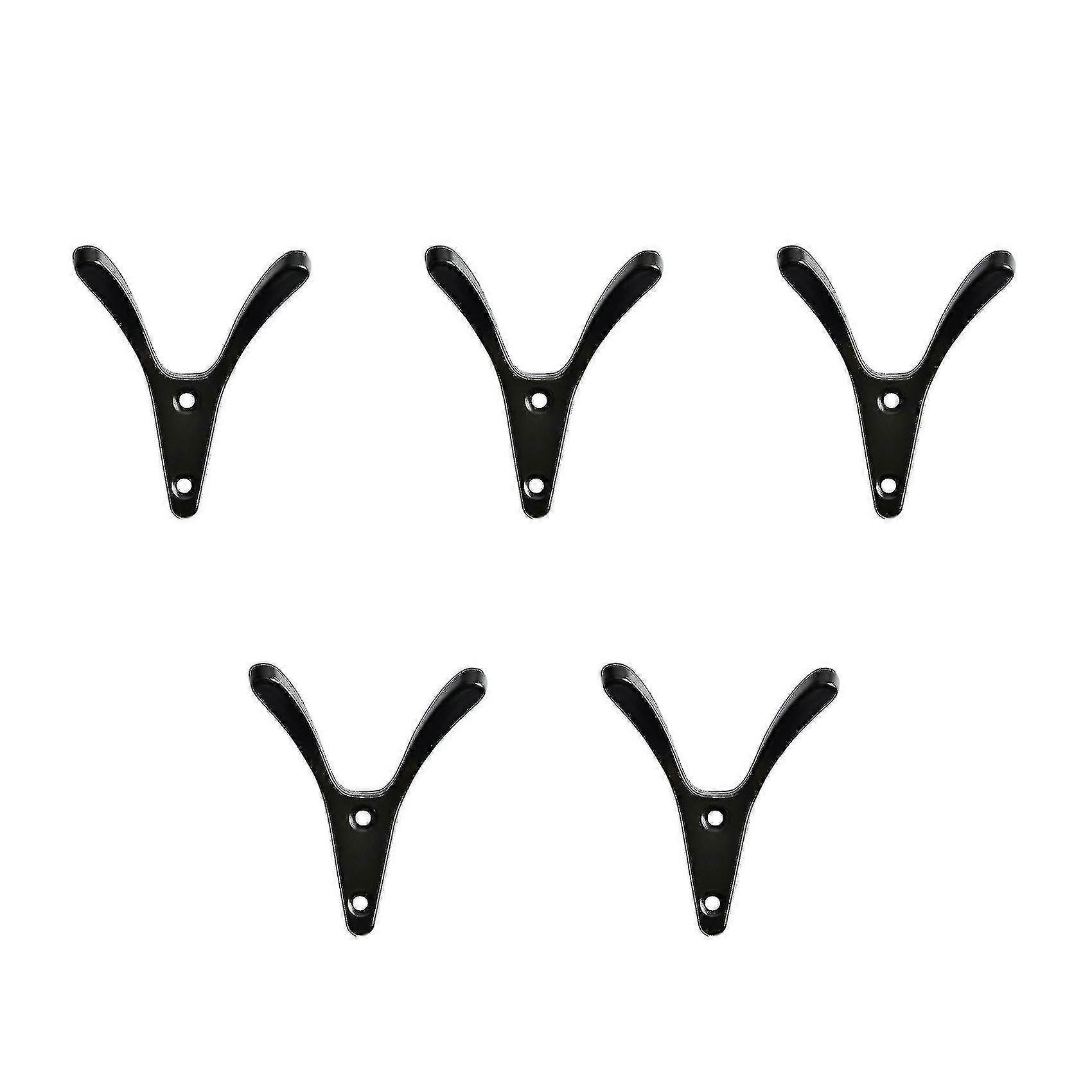 5pcs Double Prong Coat Hooks Wall Mount Compatible With Bedroom Fitting Room
