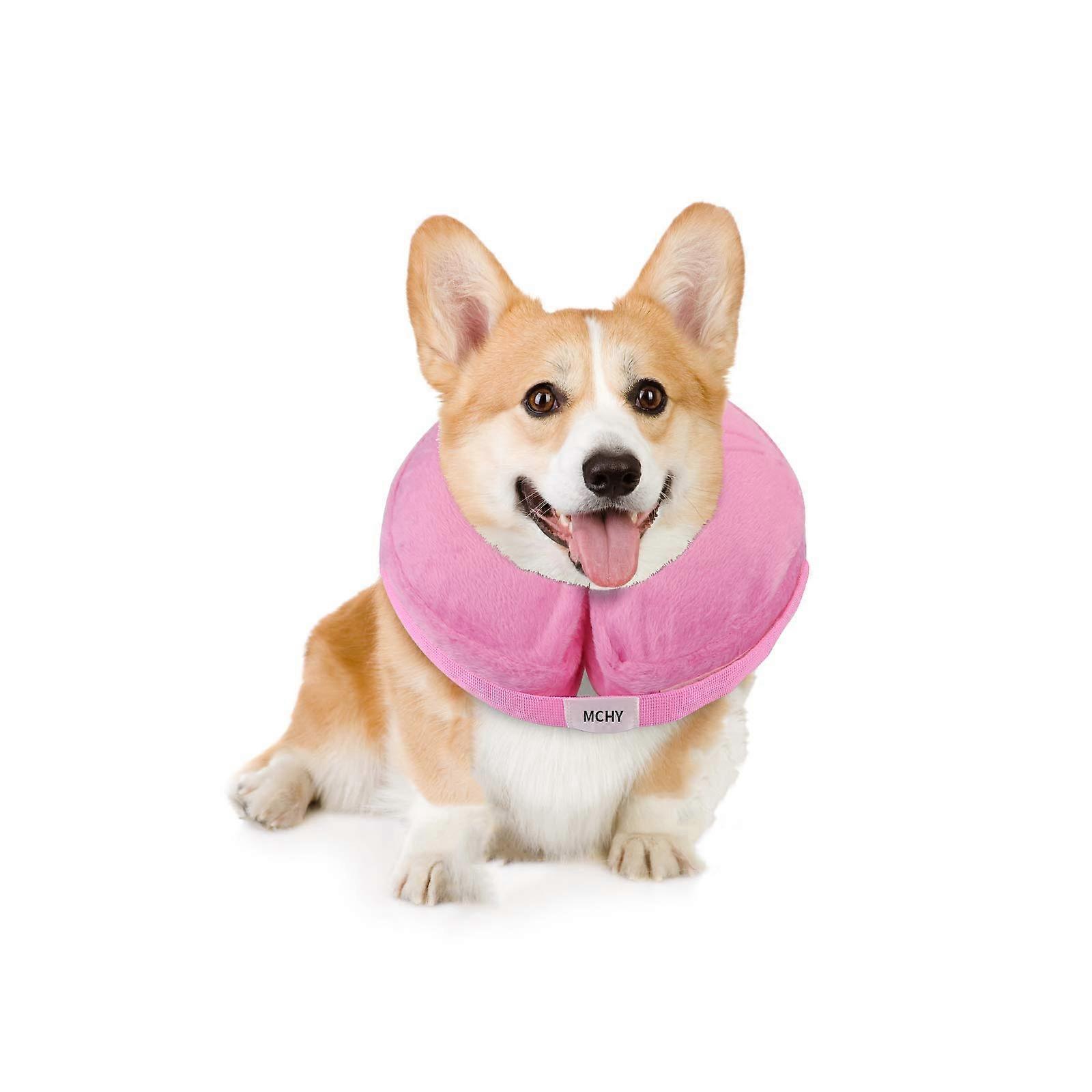 Inflatable Dog Cone,Adjustable Recovery Collar for Dogs After Surgery,Prevent from Biting  Scratching,Not Block Vision (M, Pink)