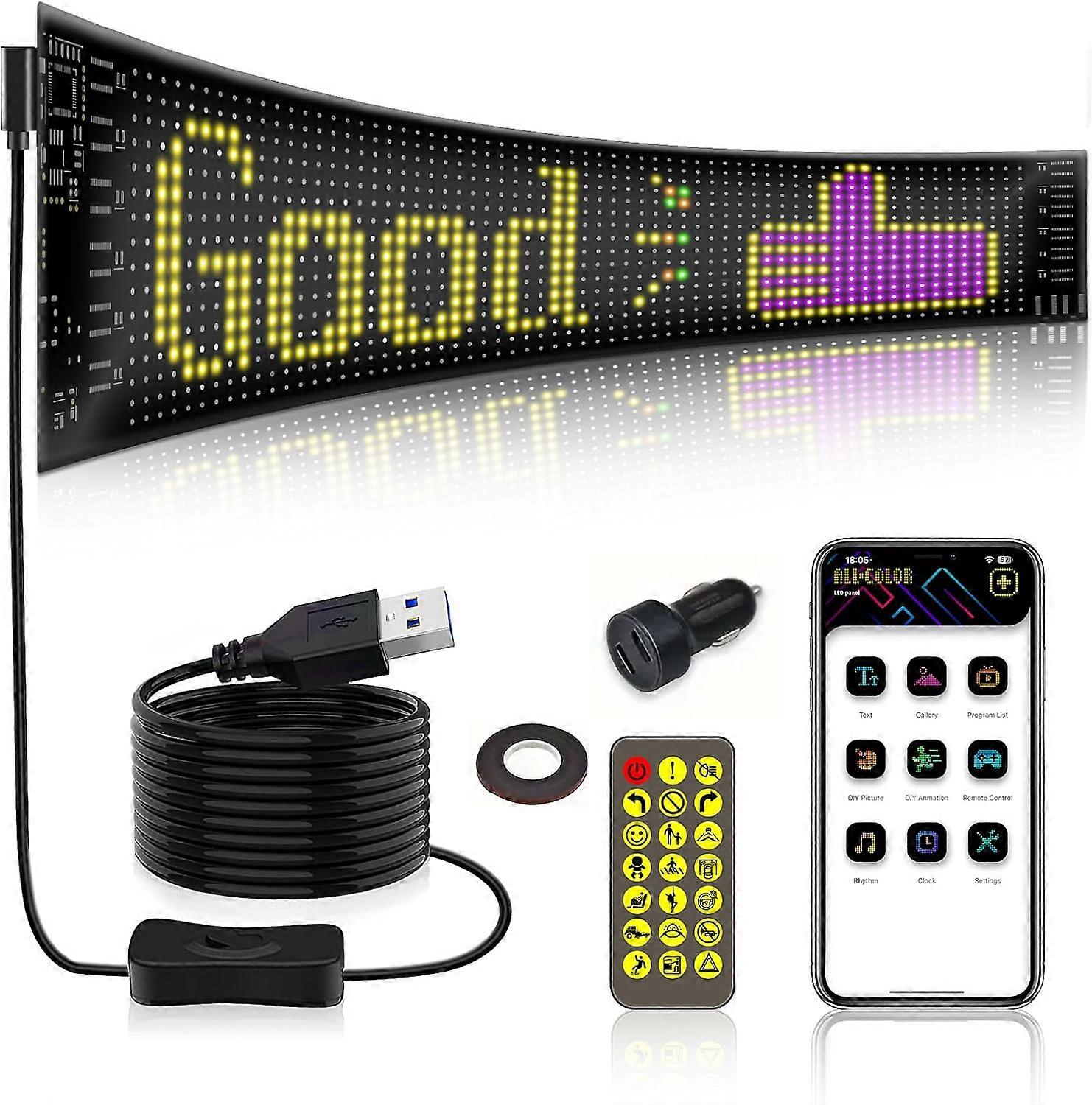 Car RGB LED Sign Scrolling Message Display Board Screen Programmable APP Control