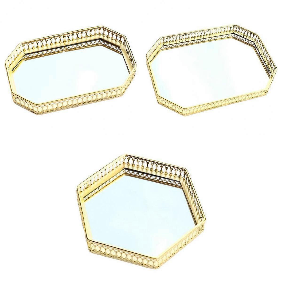 3pcs Tray Serving Mirror Jewelry Dish Storage Display Tray