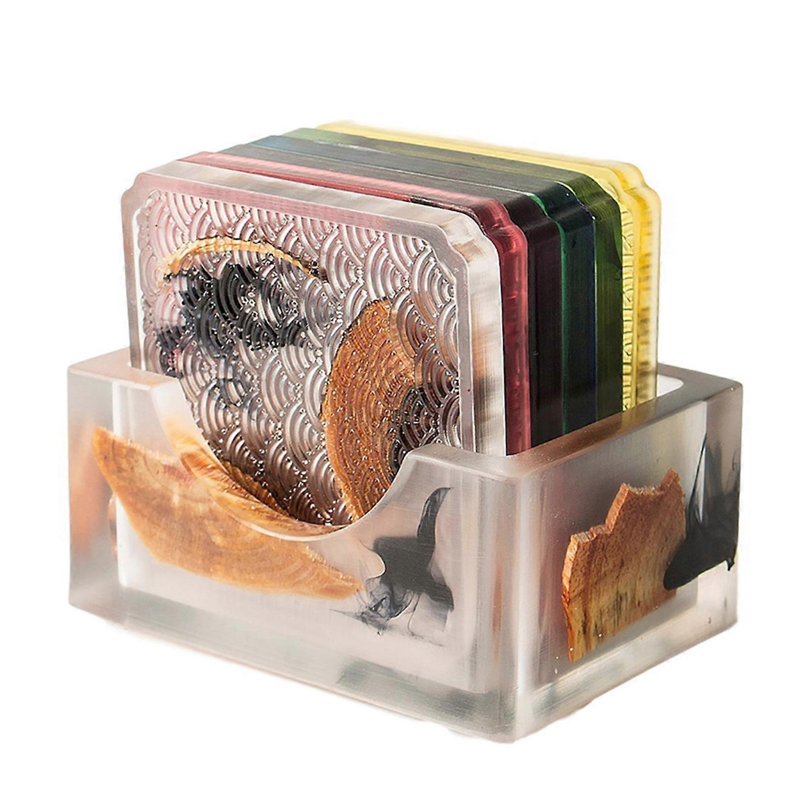6 pcs / set résine pin sous-verres sets de table résistants à la chaleur tapis de boisson naturel thé tasse à café pad avec boîte de rangement